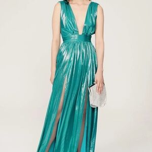 Bronx & Banco Romi Plunge Neck Metallic Gown, 6